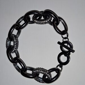 Vintage 8.75”-9.25” Chain Link Bracelet Pewter Toned Rhinestones Links